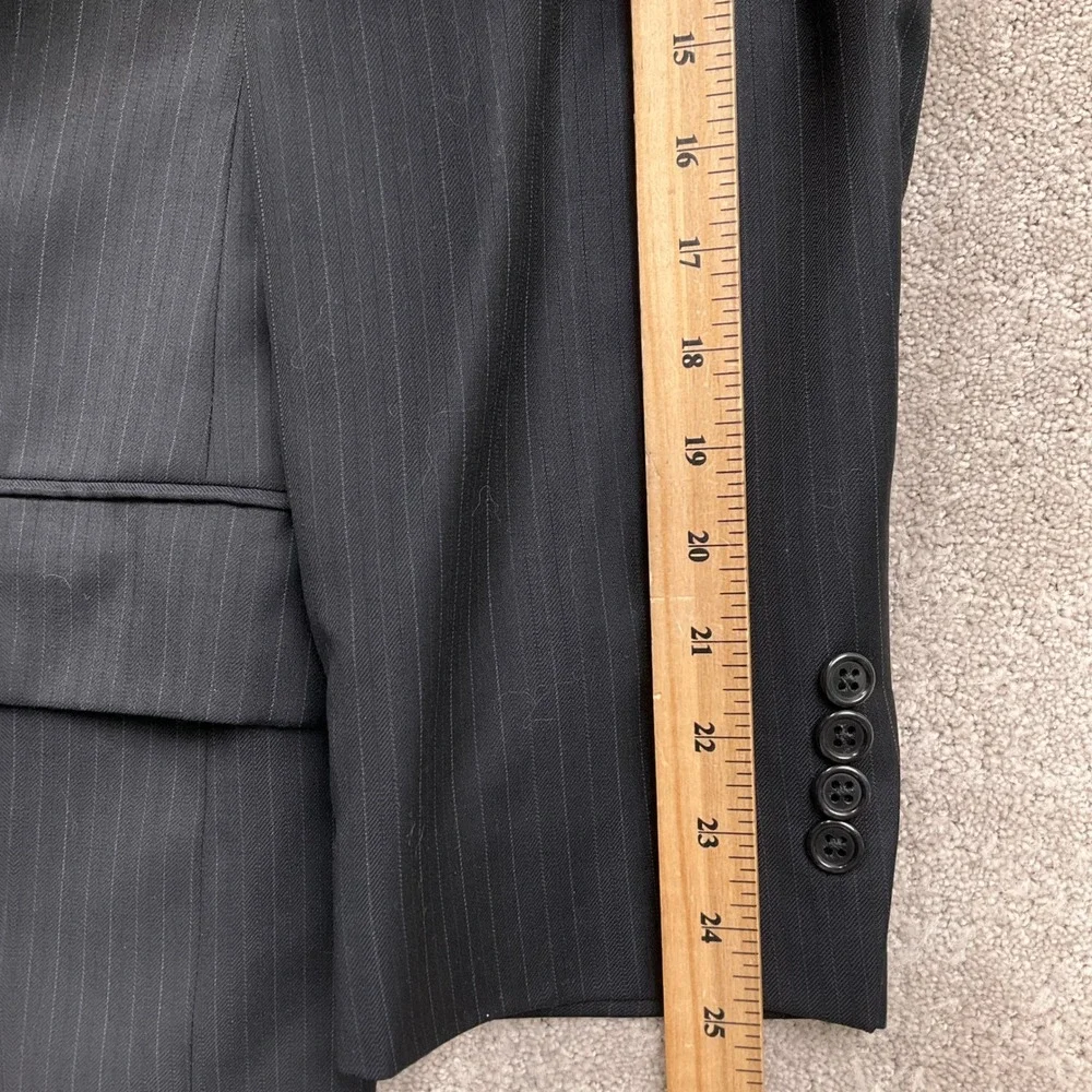 JOS A BANK Signature Suit Mens 46L 40W 29L  Black Purple Pinstripe 2 Button Wool